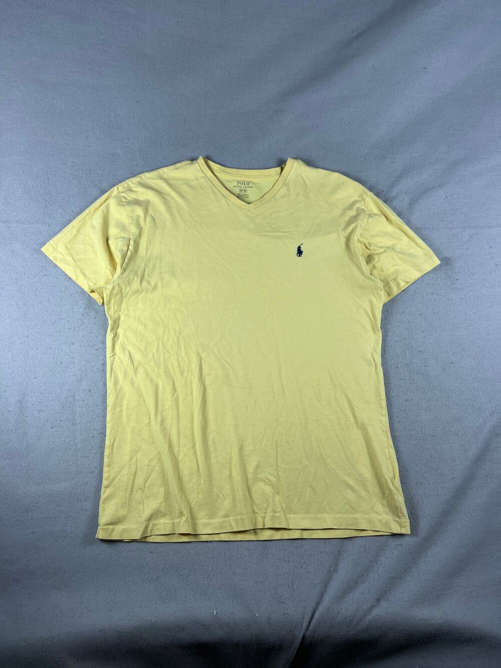 Polo Ralph Lauren T-Shirt Mens M Yellow Short Sleeve V Neck Plain Casual Tee